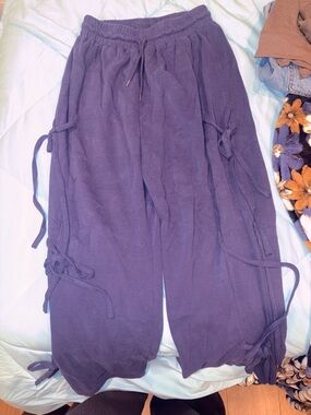 Miss Sparkling Blue Tie-Detail Wide Leg Lounge Pants